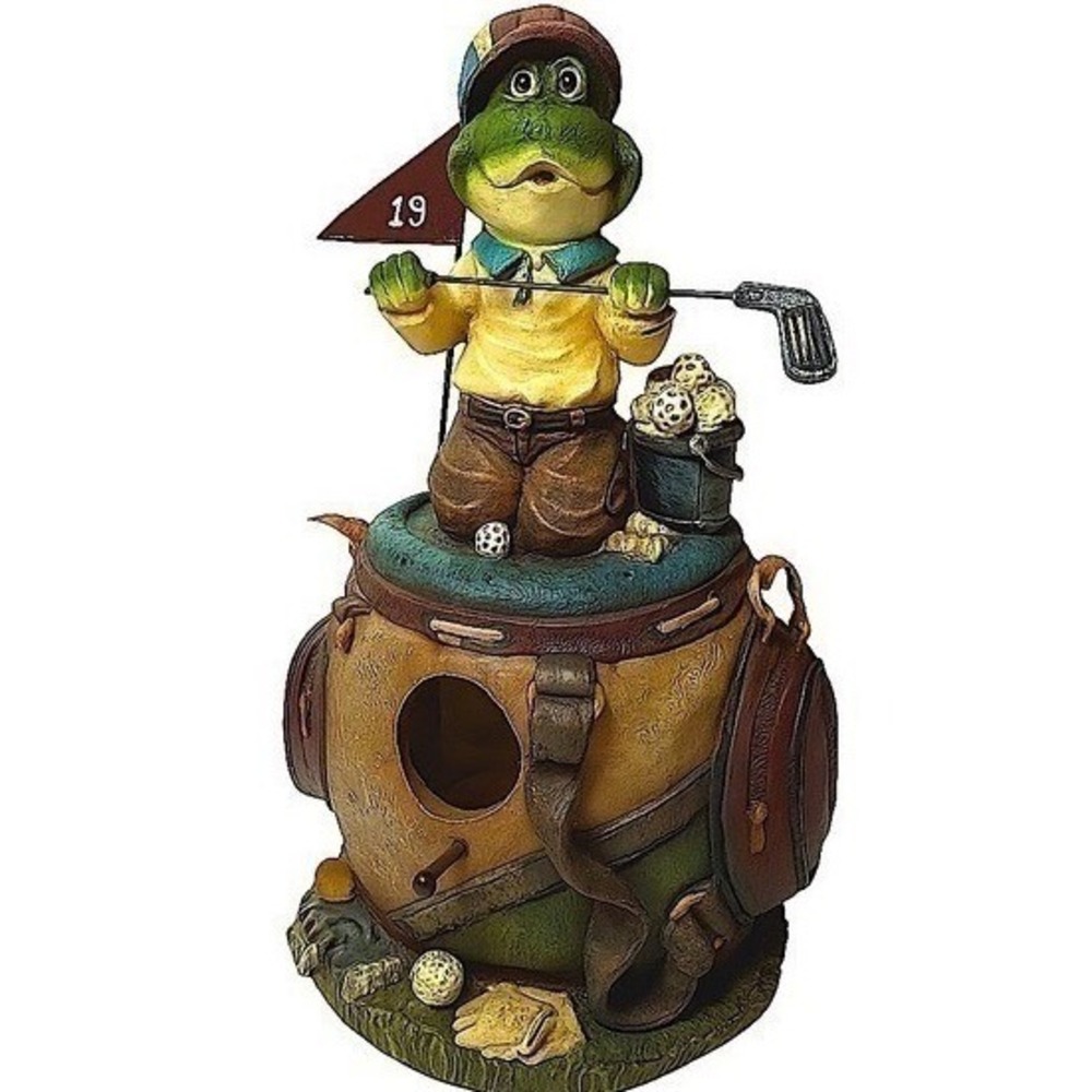 Golf Bag Club Frog Birdhouse Gift Garden Home Outdoor Decor Green‎ Brown Rustic